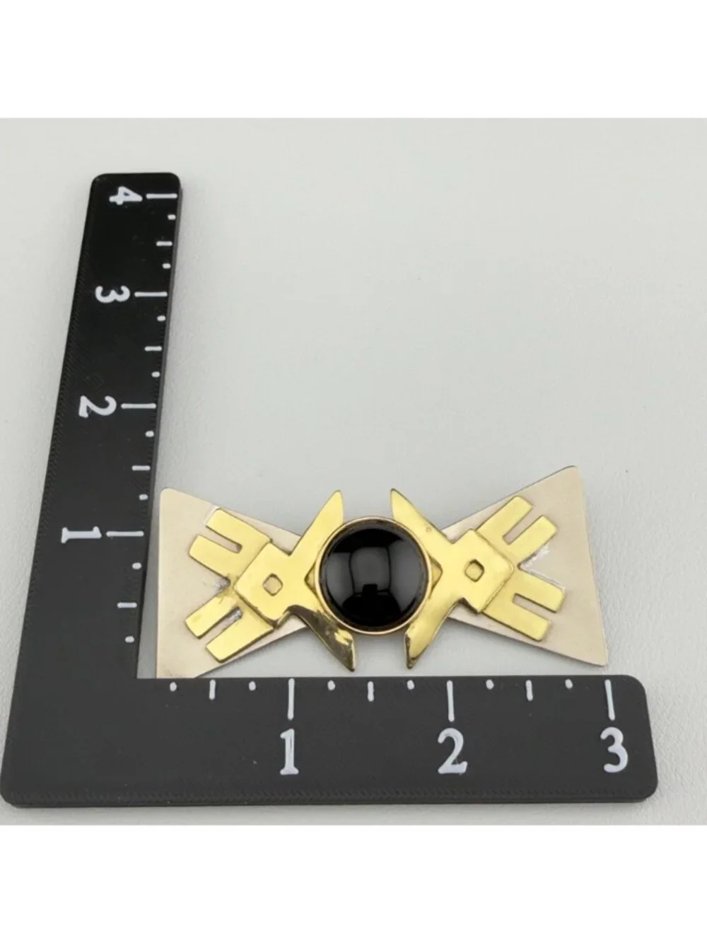 Vintage Modernist Geometric Brooch Black Cabochon Gold and Silver Tone Statement